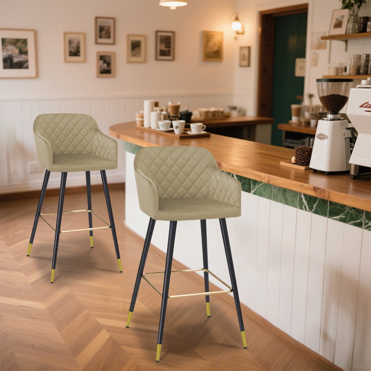 Royal Blue Velvet Stool met metalen benen voor woonkamer