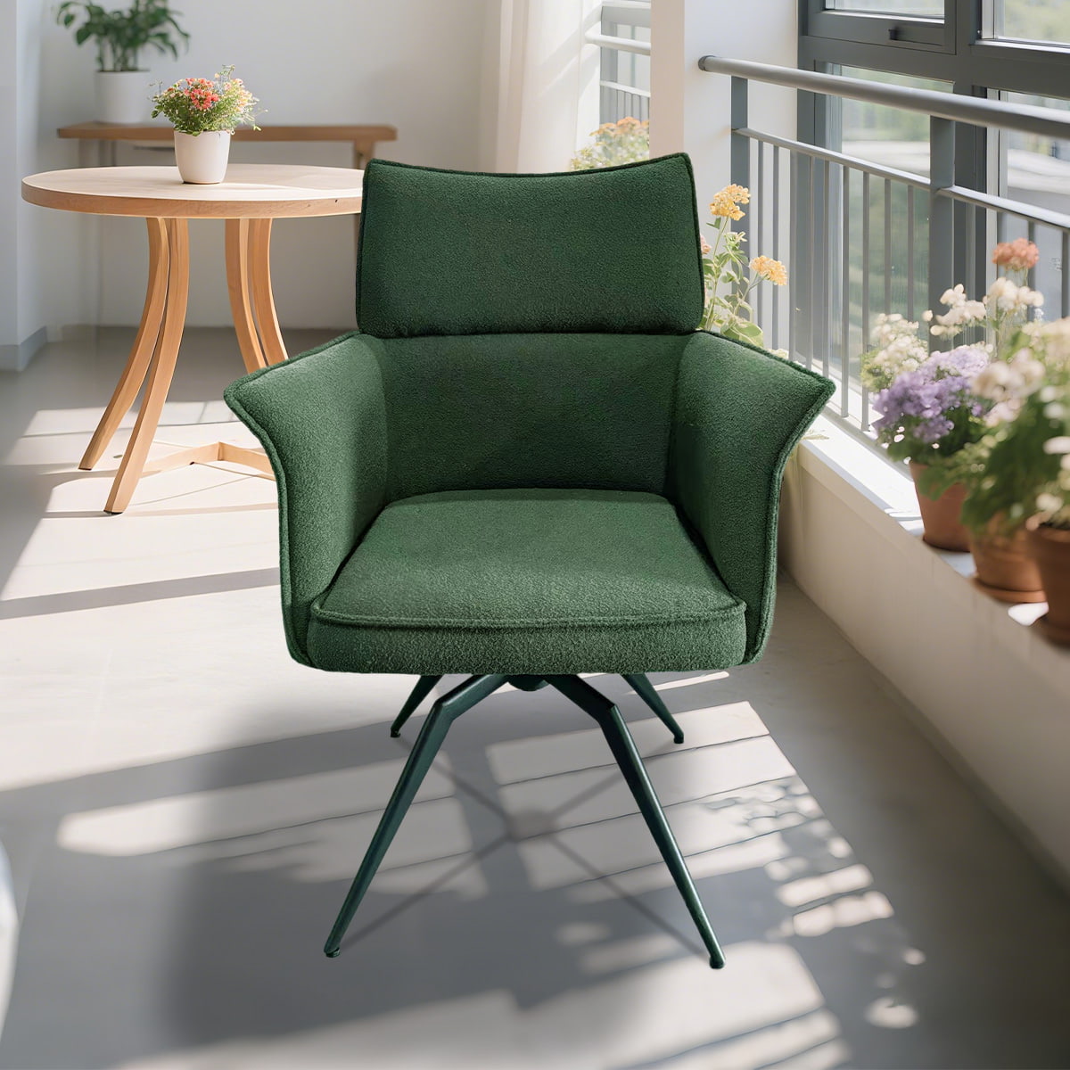 Moderne Swivel Lounge -stoel met gestoffeerde armen en metalen basis