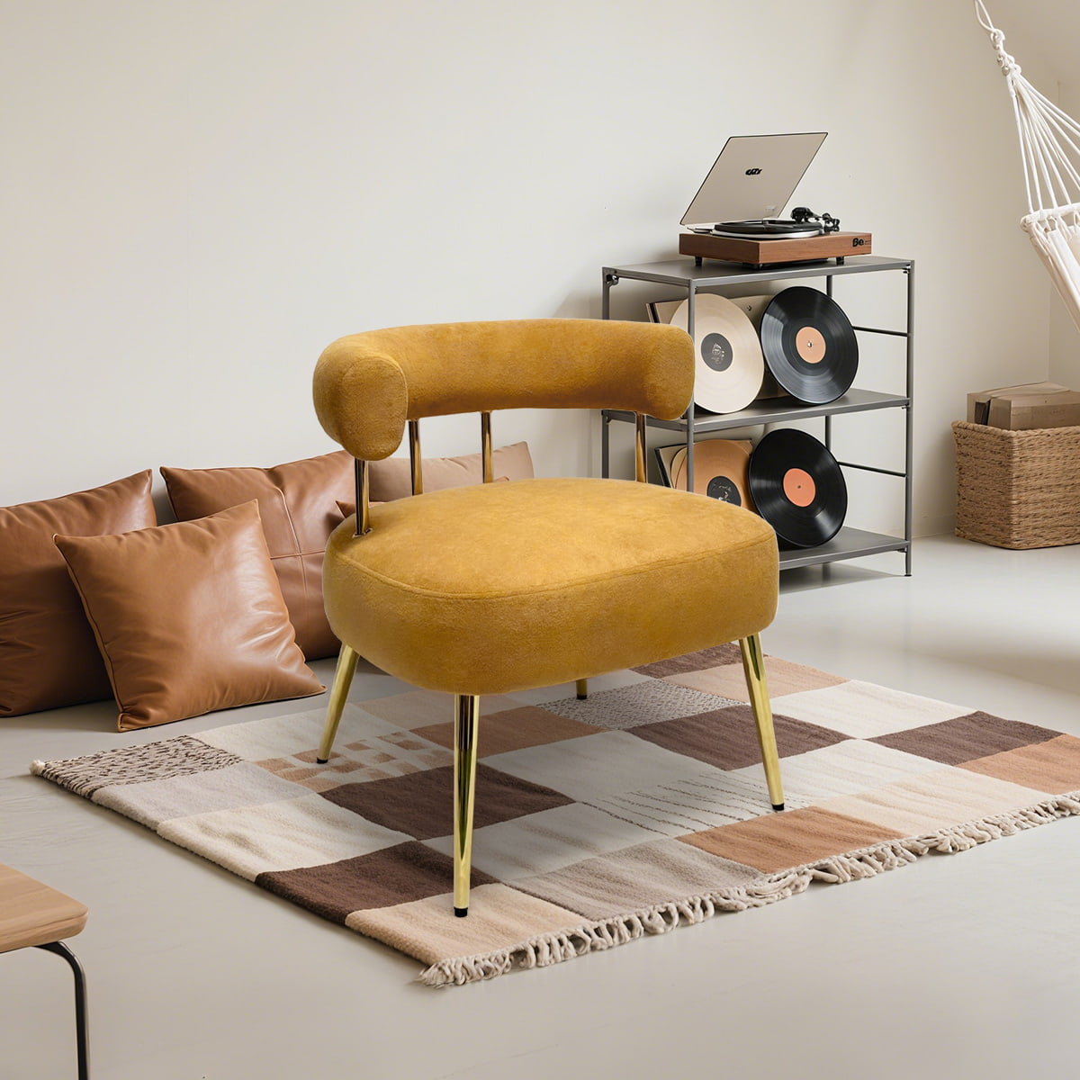 Golden Leg Velvet Barrel Accent Chair-Modern Dining & Lounge Chair met brede zitplaatsen